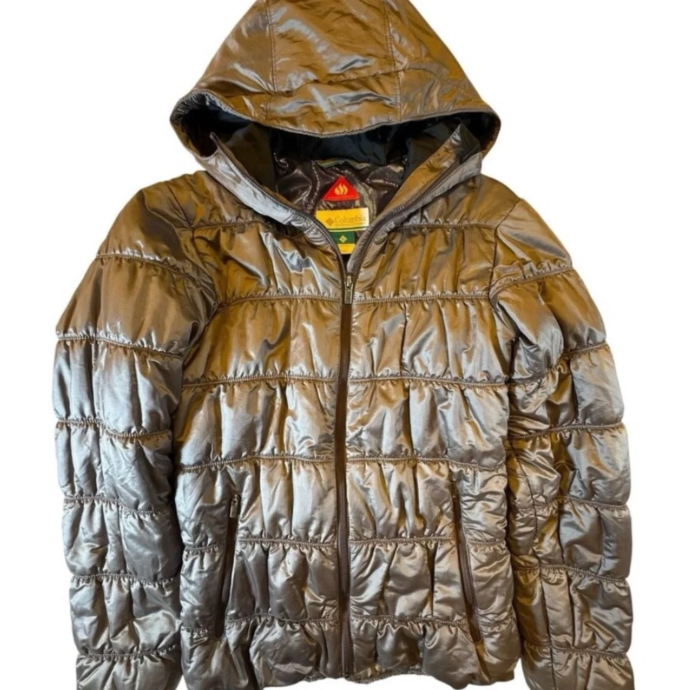 Columbia Puffer Jacket Womens XS Bronze Omni-Heat Hooded Full Zip Fashion Coat